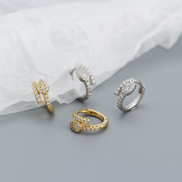 YHE0514 925 Sterling Silver Pave Cubic Zirconia Snake Mini Hoop Earrings