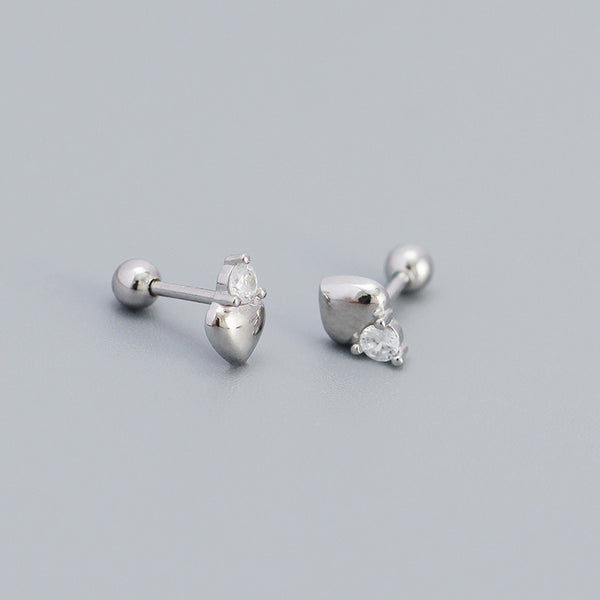 YHE0491 925 Sterling Silver Peach Heart Cubic Zirconia Mini Stud Earrings