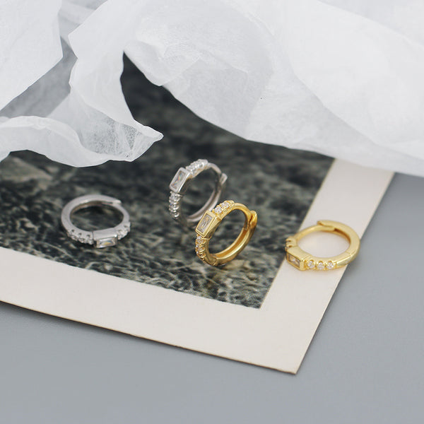 YHE0476 925 Sterling Silver Classic Cubic Zirconia Hoop Earrings