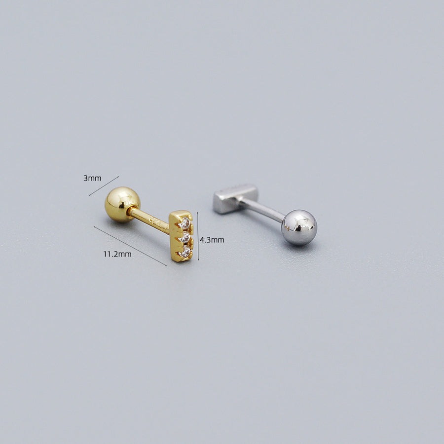 YHE0536 925 Sterling Silver Minimalist CZ Vertical Bar Barbell Stud Earrings