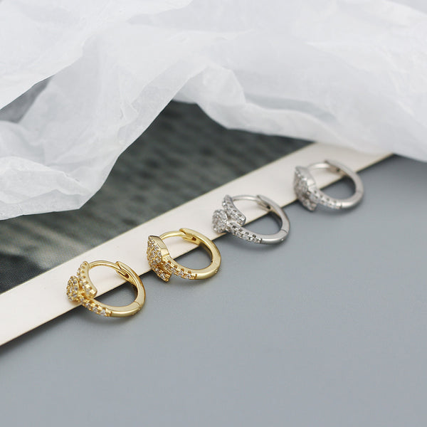 YHE0514 925 Sterling Silver Pave Cubic Zirconia Snake Mini Hoop Earrings