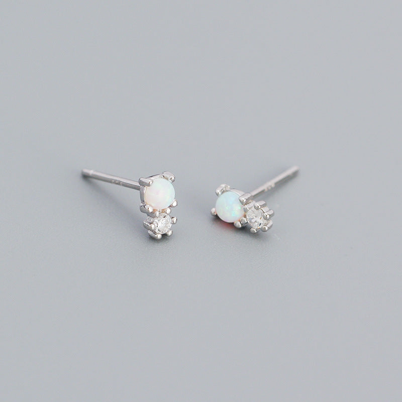 YHE0489 925 Sterling Silver Opal Cubic Zirconia Mini Stud Earrings