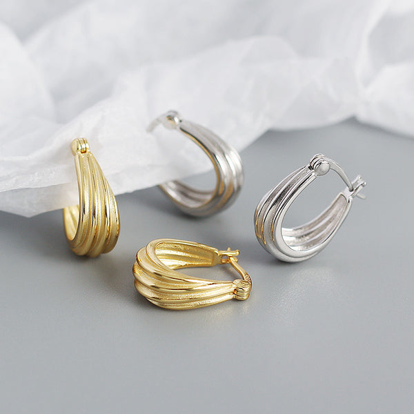 YHE0423 925 Sterling Silver Retro Women Huggie Earring