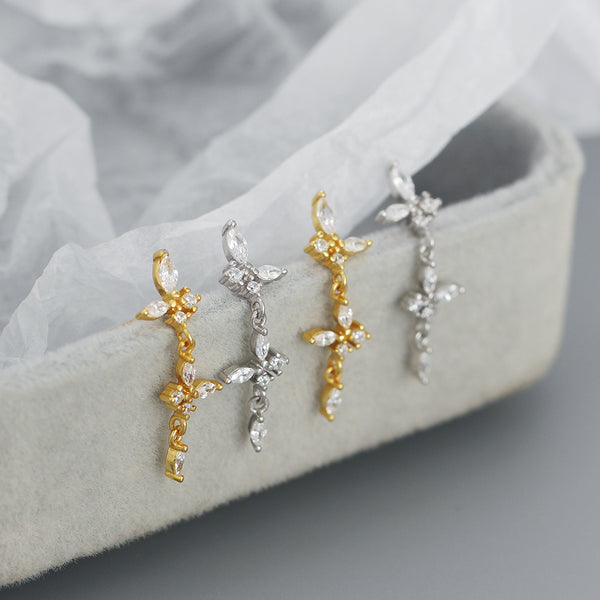YHE0478 925 Sterling Silver Cubic Zirconia Drop Stud Earrings