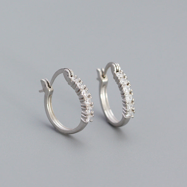 YHE0495 925 Sterling Silver Pave Cubic Zirconia Geometry Hoop Earring