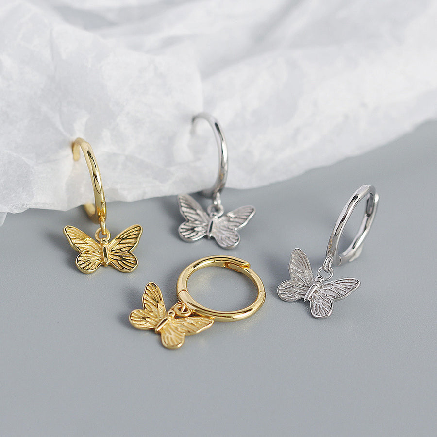 YHE0450 925 Sterling Silver Women Butterfly Dangle Earrings