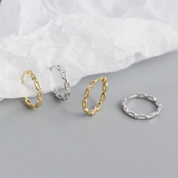 YHE0340 925 Sterling Silver Pave CZ Link Chain Hoop Earring