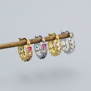 YHE0524 925 Sterling Silver Baguette Rainbow Cubci Zirconia Hoop Earrings