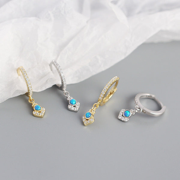 YHE0362 925 Sterling Silver Bohemia Blue Opal & CZ Dangle Earring