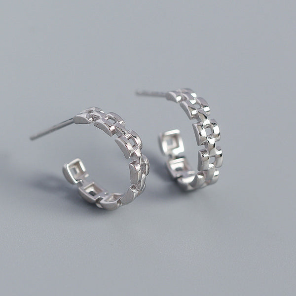 YHE0456 925 Sterling Silver CZ Link Chain Hoop Earring