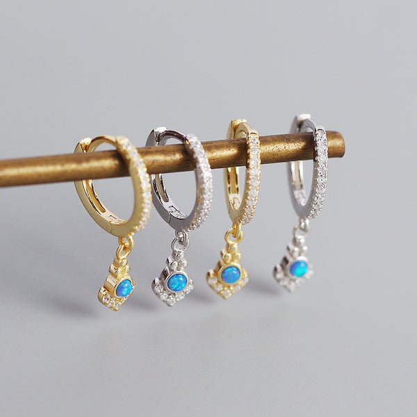 YHE0362 925 Sterling Silver Bohemia Blue Opal & CZ Dangle Earring