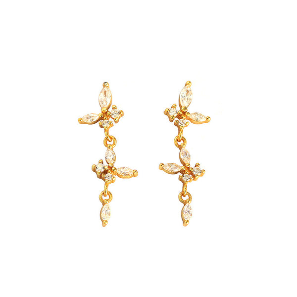 YHE0478 925 Sterling Silver Cubic Zirconia Drop Stud Earrings