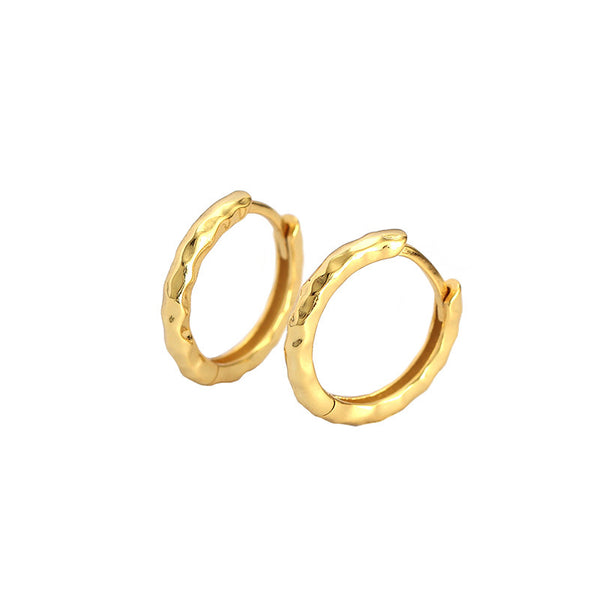 YHE0151 925 Sterling Silver Hammered Basic Hoop Earrings