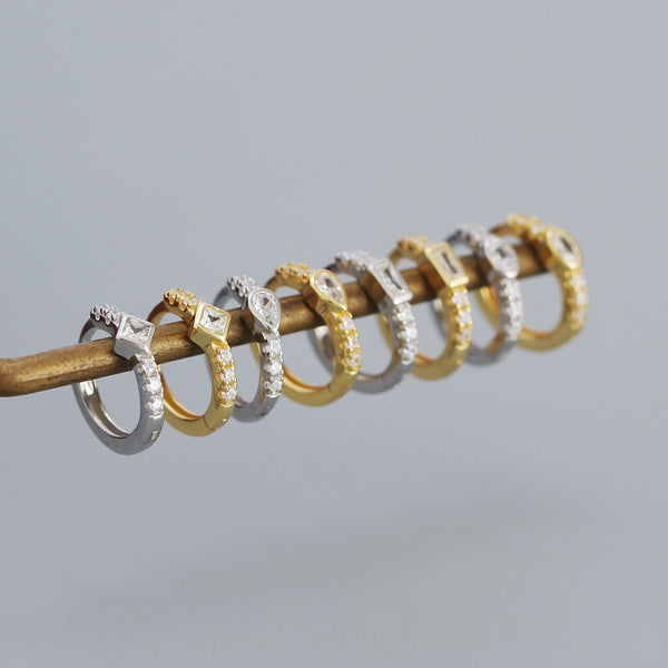 YHE0476 925 Sterling Silver Classic Cubic Zirconia Hoop Earrings