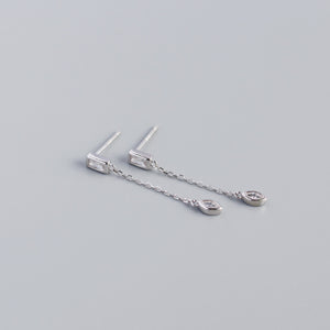 YHE0295 925 Sterling Silver Bezel Cubic Zirconia Long Chain Earring