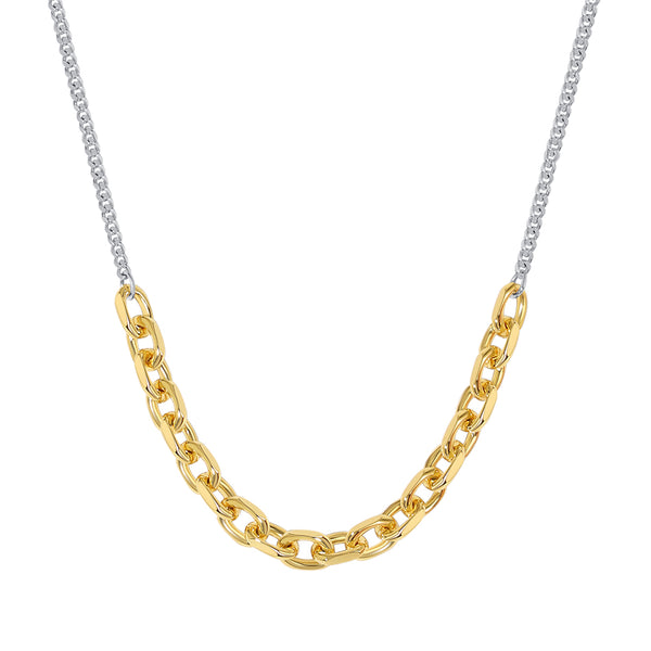 FX0883 925 Sterling Silver Mixed link Chunky Onal Chain Necklace