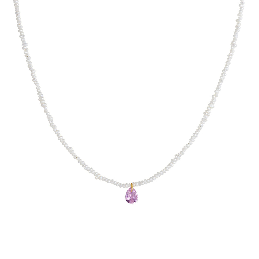PN0060 925 Sterling Silver Waterdrop Cubic Zirconia & Freshwater Pearl Necklace