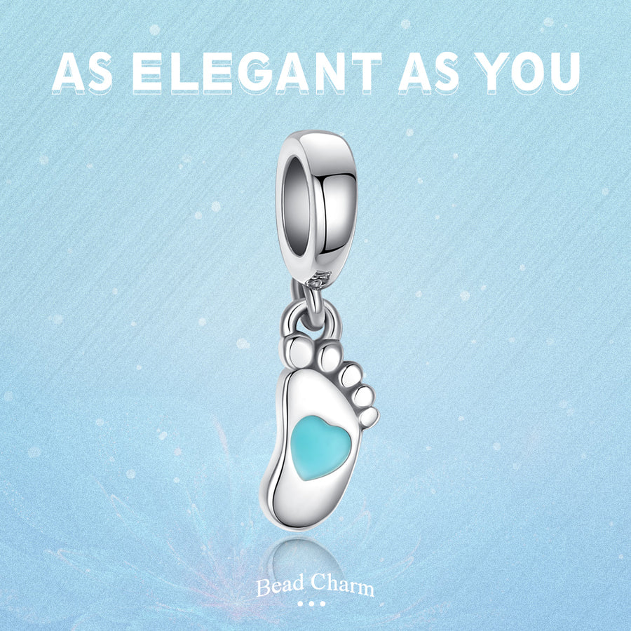 PY1914 925 Sterling Silver baby footprint charm bead