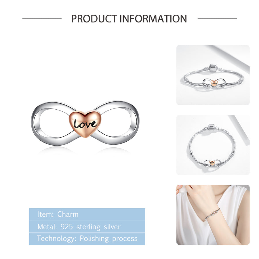 PY1921 925 Sterling Silver infinity love charm bead
