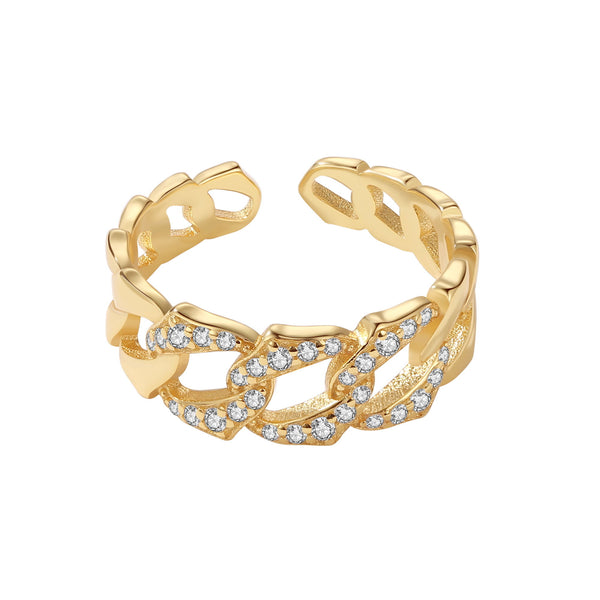 TYJ0321 925 Sterling Silver Pave CZ Link Chain Adjustable Ring