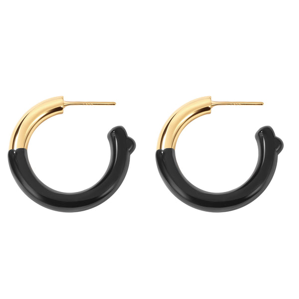 YHE0517 925 Sterling Silver Vintage Black Enamel Open Half Hoop Earrings