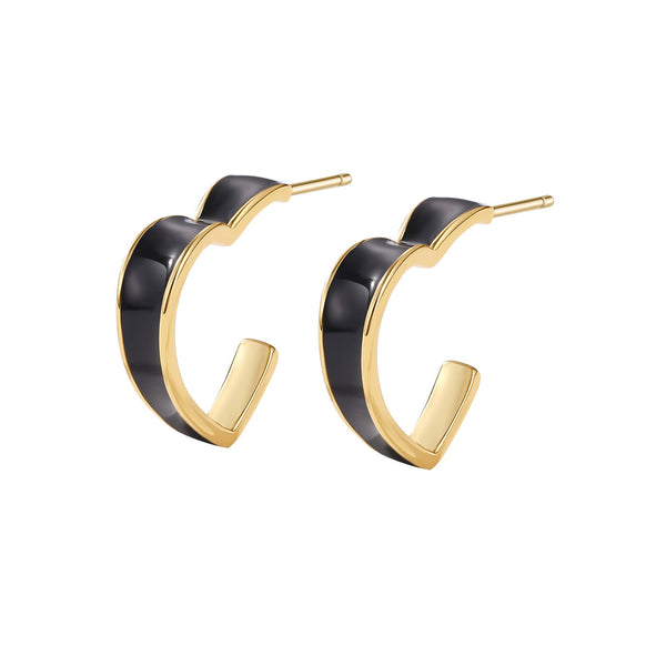 YHE0518 925 Sterling Silver Vintage Black Enamel Heart Hoop Earrings
