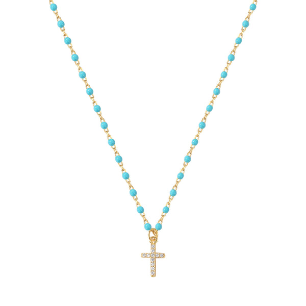 YHN060 925 Sterling Silver Stacked Cross CZ Drop Enamel Clavicle Chain Necklace