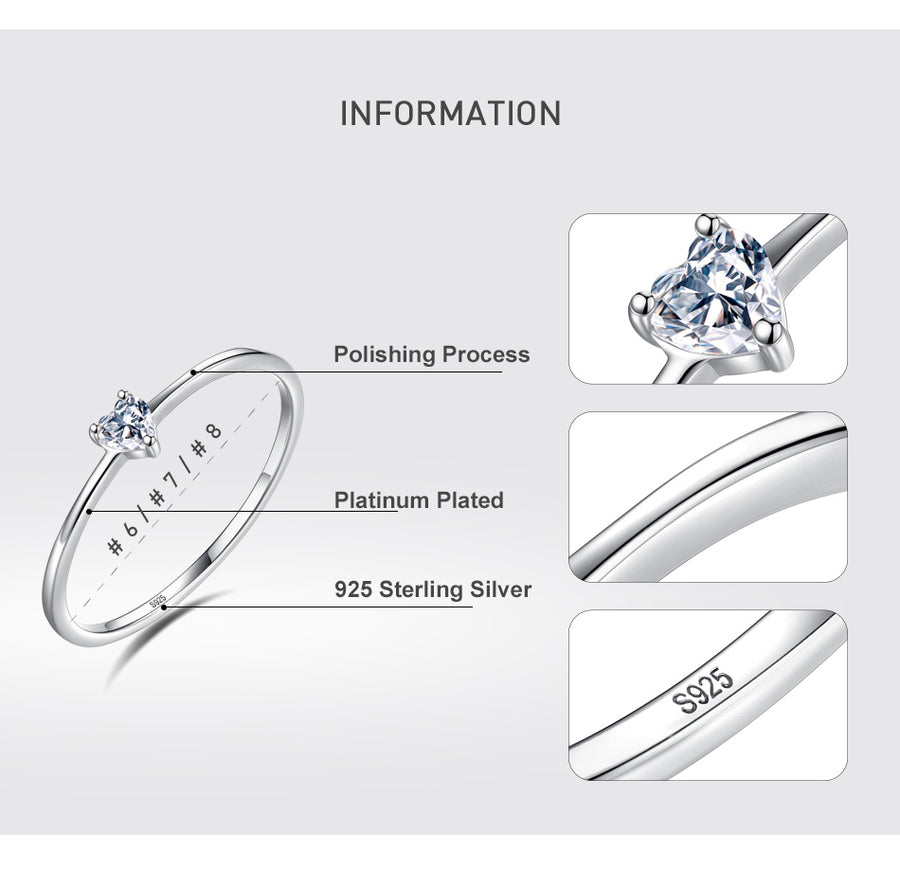 YJ1279 925 Sterling Silver Heart Ring with Sparking CZ
