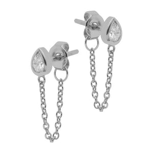 FE1317 925 Sterling Silver Teardrop Chain Earrings