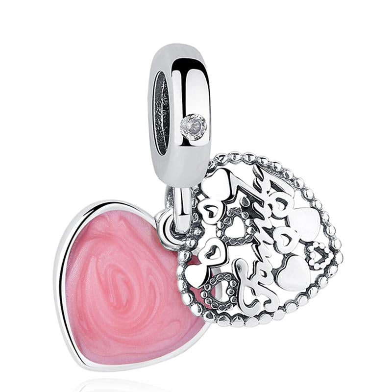 PY1465 925 Sterling Silver Love Family Heart Dangle Charm