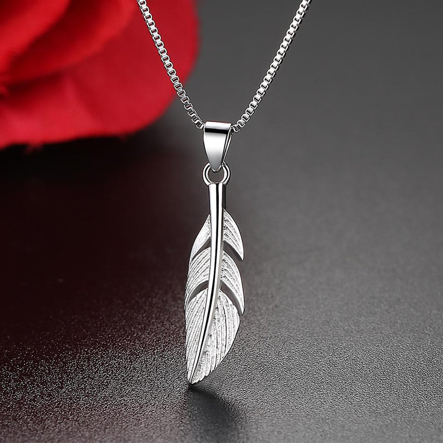 YX1561 925 Sterling Silver Feather Pendant Necklace