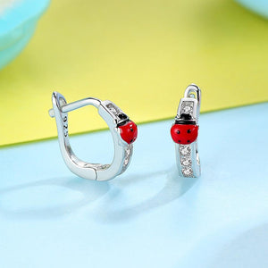 YE3189 925 Sterling Silver Red Enamel Ladybug Earrings
