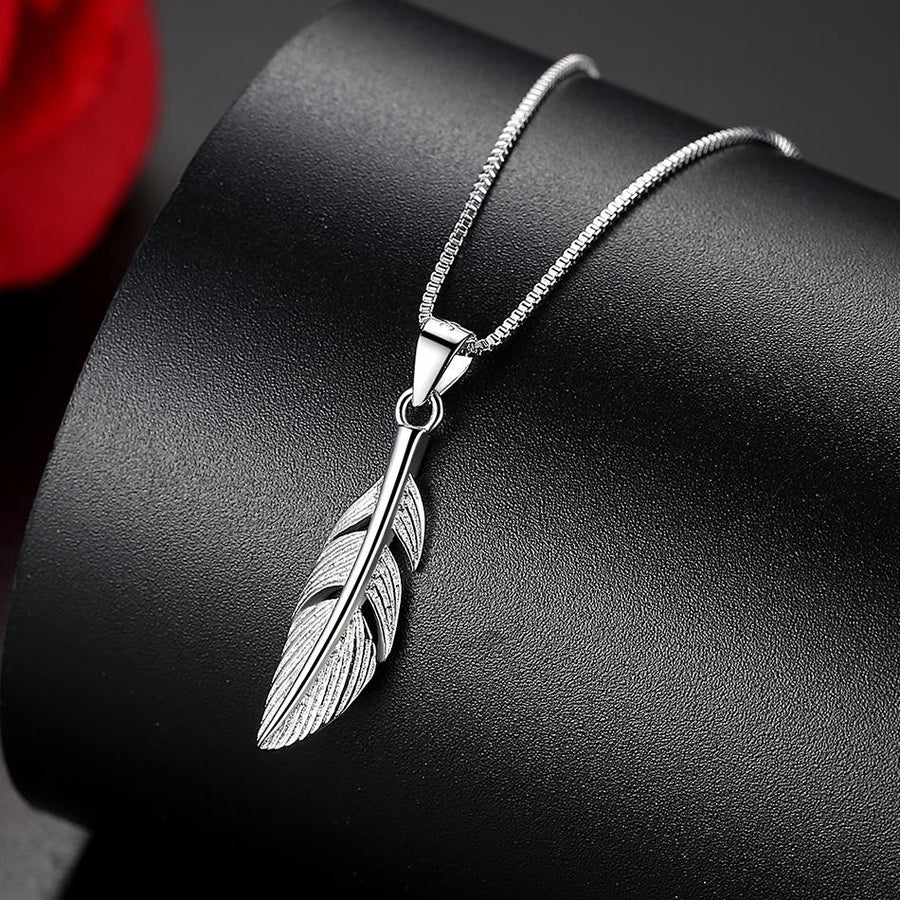 YX1561 925 Sterling Silver Feather Pendant Necklace
