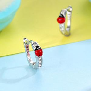 YE3189 925 Sterling Silver Red Enamel Ladybug Earrings