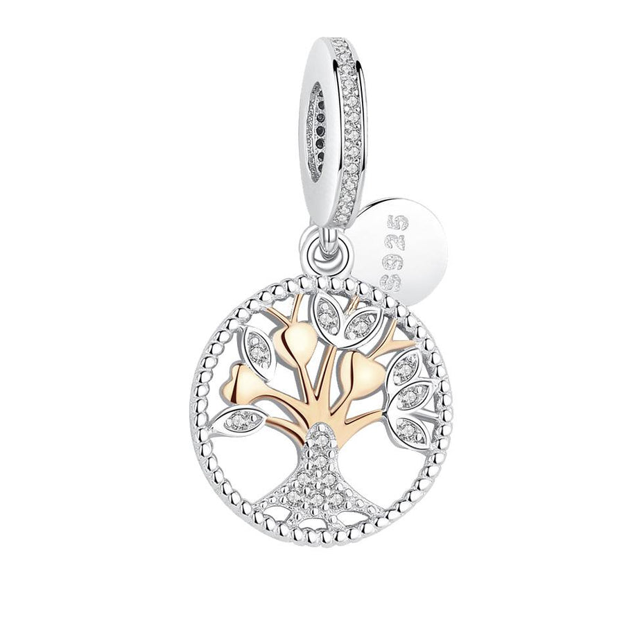 PY1411 925 Sterling Silver Rose Gold-Color Tree of Life Charm