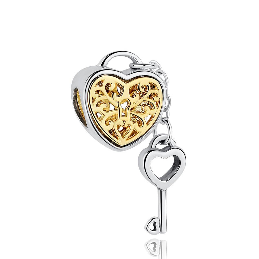 PY1445 925 Sterling Silver Heart Lock & Key Charm