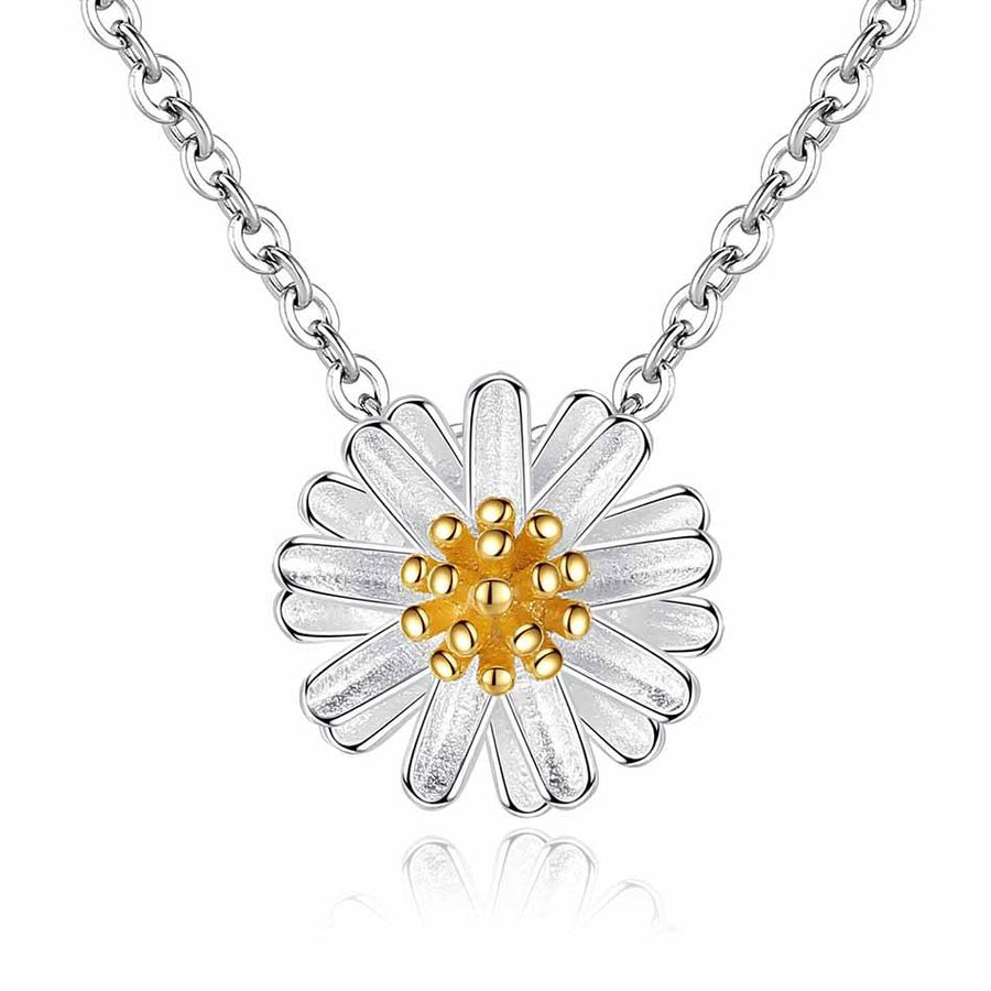 YX1546 925 Sterling Silver Yellow & White Sunflower Necklace