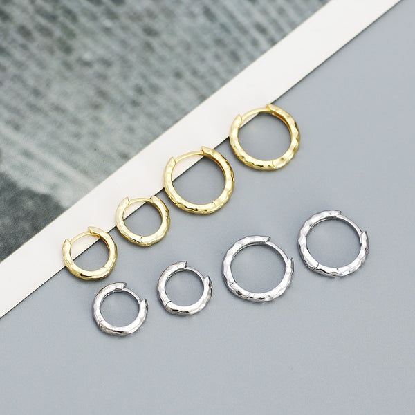 YHE0151 925 Sterling Silver Hammered Basic Hoop Earrings
