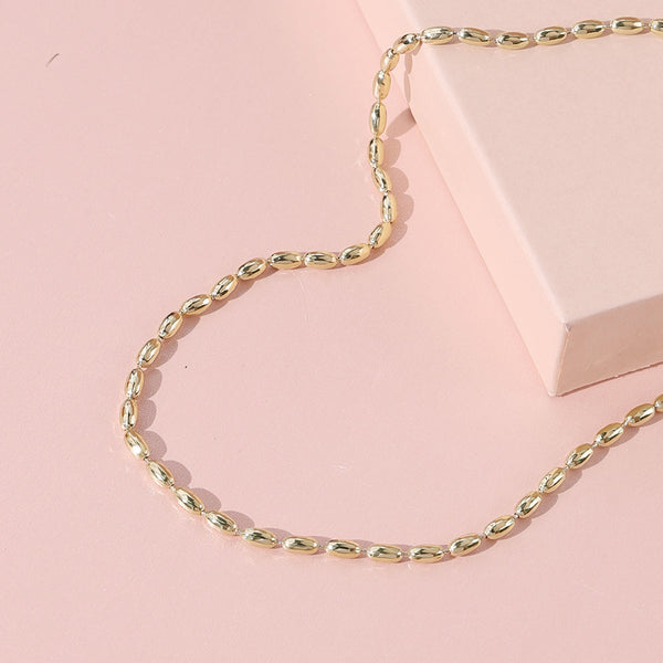 FX0889 925 Sterling Silver Oval Ball Beaded Chain Necklace