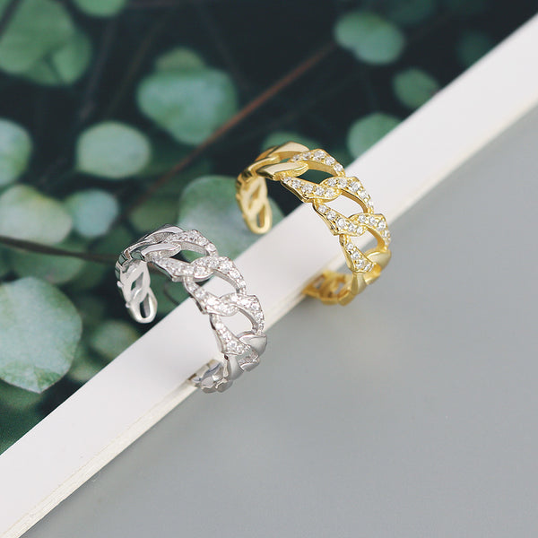 TYJ0321 925 Sterling Silver Pave CZ Link Chain Adjustable Ring