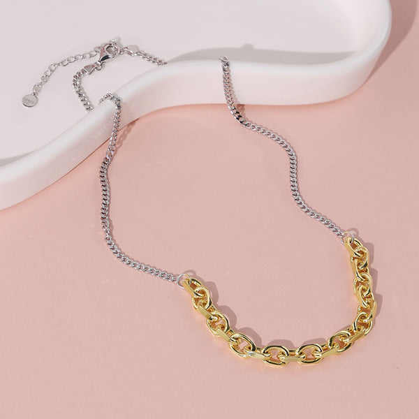 FX0883 925 Sterling Silver Mixed link Chunky Onal Chain Necklace