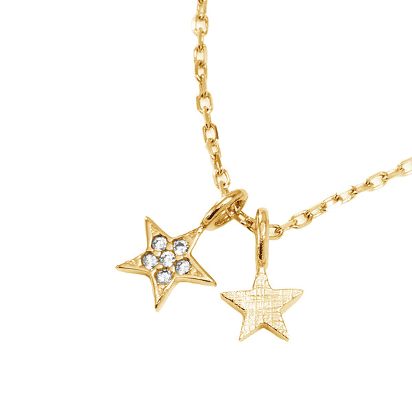 FX0912 925 Sterling Silver Pave Zirconia Double Star Pendant Nekclaces