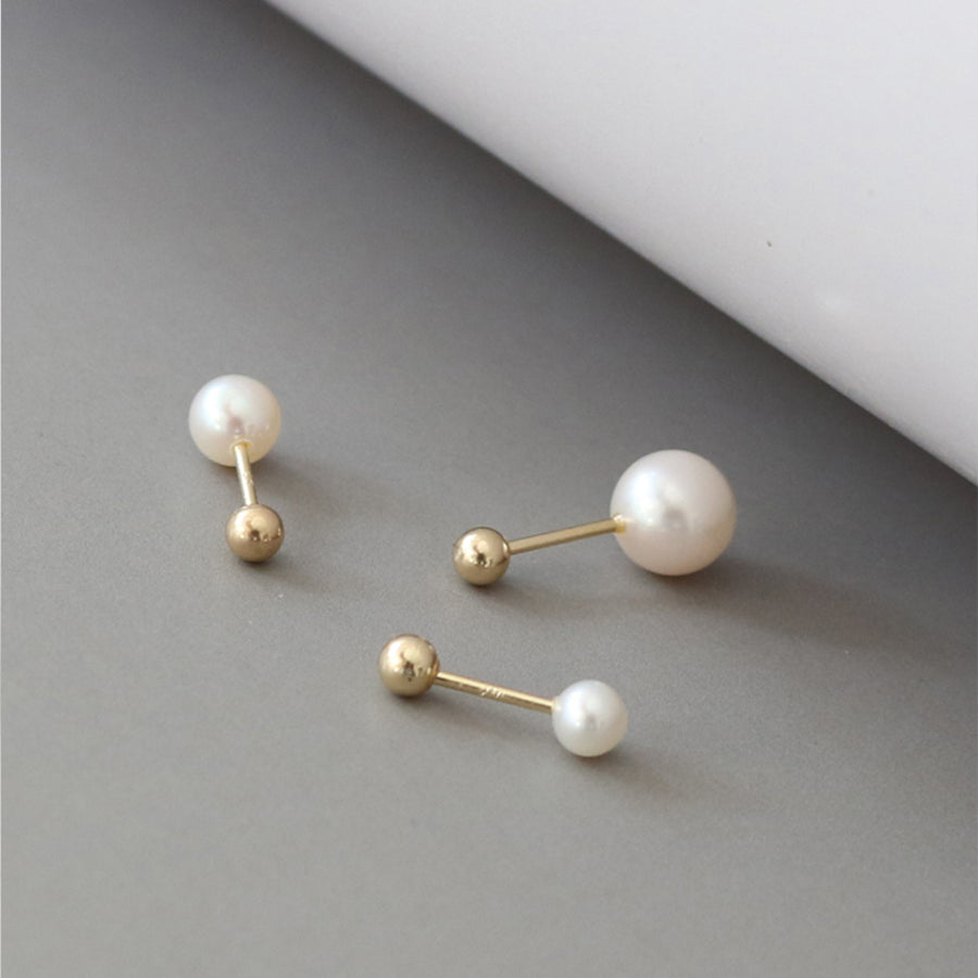 PE0048 925 Sterling Silver Simple Round Pearl Stud Earring For Women