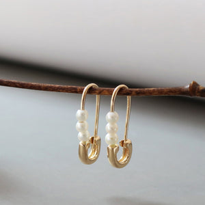 PE0098 925 Sterling Silver White Round Pearl Paperclip Hoop Earring