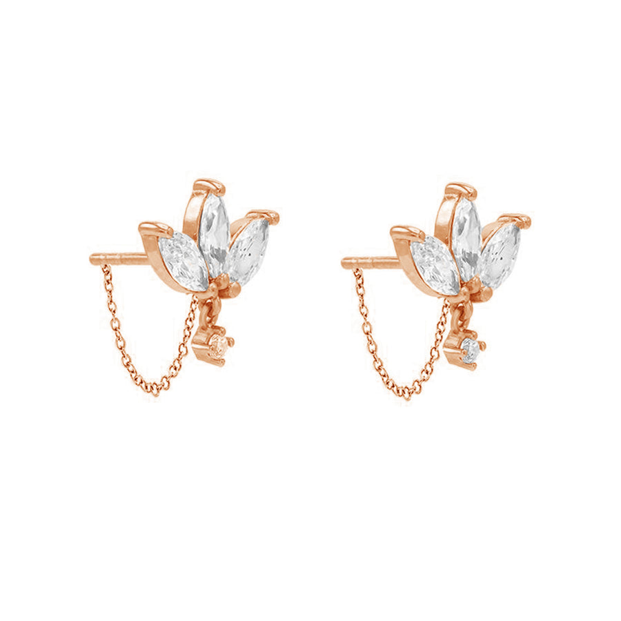 FE0959 925 Sterling Silver Cz Marquise Chain Stud Earrings