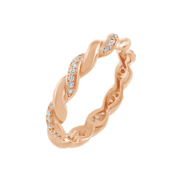 FJ0586 925 Sterling Silver Rope Twist Shinning Zirconia Ring