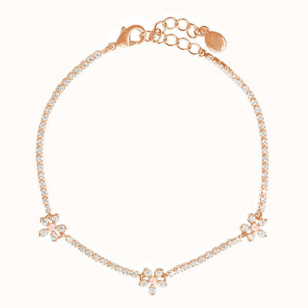 FS0226 925 Sterling Silver Cubic Zirconia Flower Tennis Bracelet