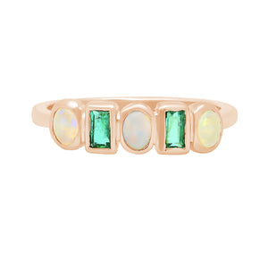 FJ0614 925 Sterling Silver Opal and Emerald Band Ring