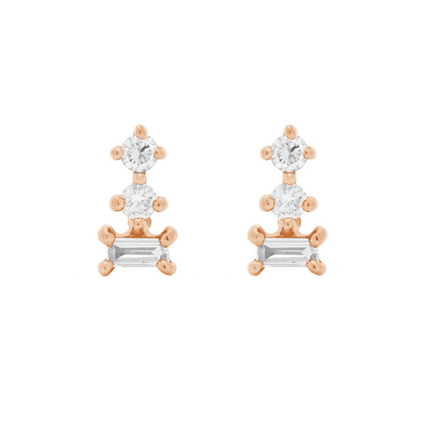 FE1929 925 Sterling Silver Baguette Round CZ Stud Earrings