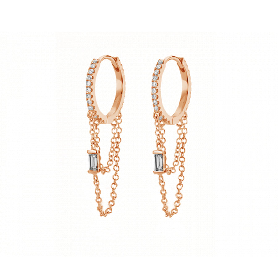 FE1471 925 Sterling Silver Zirconia Chain Hoop Earring for Women